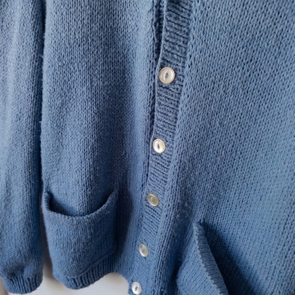 Vintage Handmade Light Blue Knit Cardigan Womens L Chunky Grandpa Sweater Indie - Picture 3 of 9